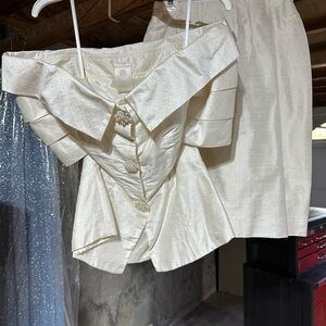 Elegant Cream Off-Shoulder Blouse and Skirt Set